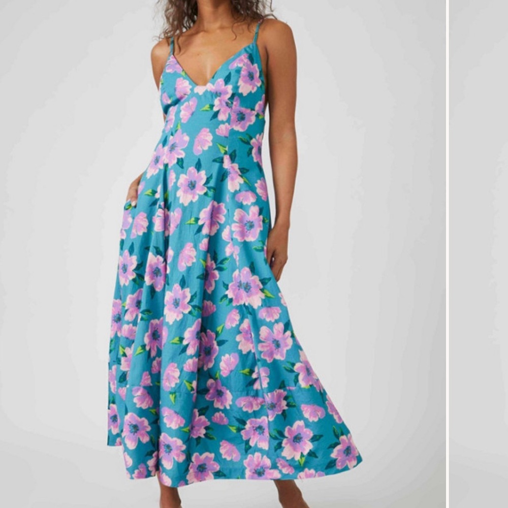 Free People Blue and Pink Floral Maxi Dress